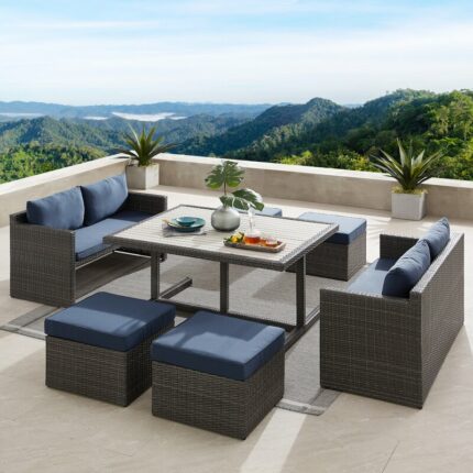 7 Pieces Rattan Furniture Set, Outdoor Wicker Patio Conversation Sofa w/Chair,Suitable Backyard Poolside Lawn Pool Garden Porch 1