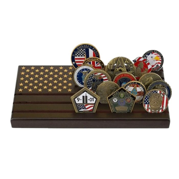 Military Challenge Coin Display Holder American Flag Wooden Stand Hold 24-30 Coins Home Desk Decor Veteran Gift 3/4/6 Rows 3