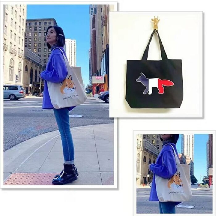 Korean Ins Canvas Causal Tote Bag For Women Fox Print Large Shoulder Shopper Bag Eco Shopping Bag Causal Handbag High Capacity 5