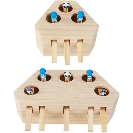 Cat Hunt Toy Chase Mouse Solid Wooden Interactive Maze Brain Game Pet Hit Mouse Hole Catch Bite Toy 1