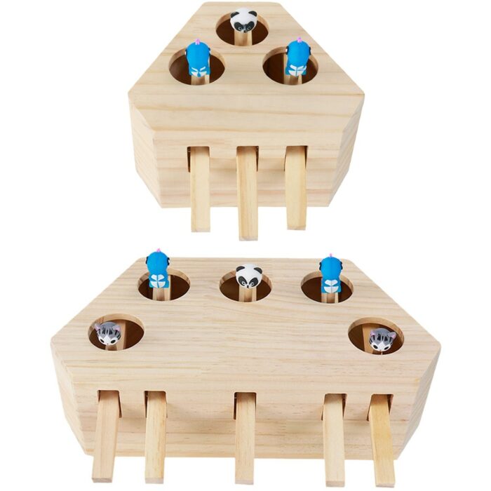 Cat Hunt Toy Chase Mouse Solid Wooden Interactive Maze Brain Game Pet Hit Mouse Hole Catch Bite Toy 1