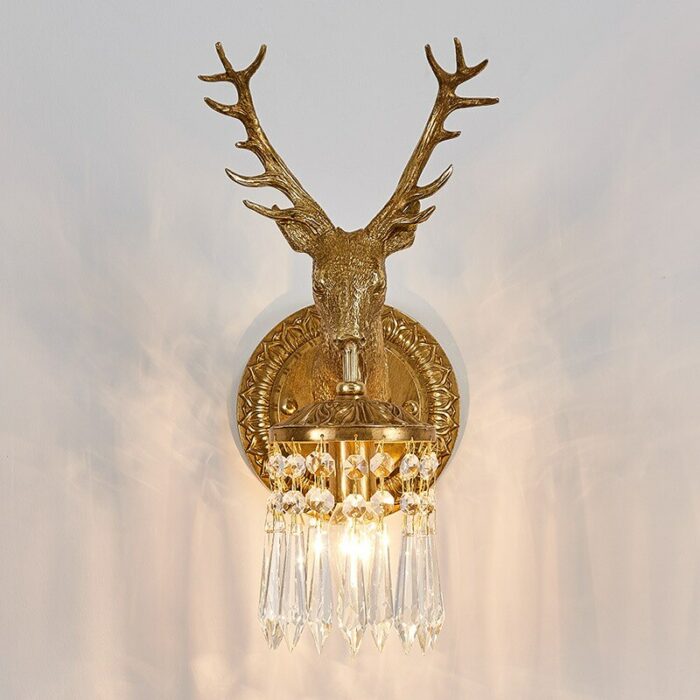 Deer head lamp living room background wall lamps copper light home decoraction luxury bedroom decor led wall light aisle 3