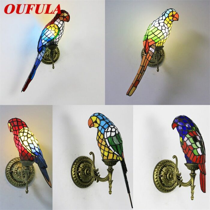 OUFULA Tiffany Parrot Wall Lamp LED Creative Design Bed Sconce Bird Light for Home Living Room Bedroom Aisle Decor 1