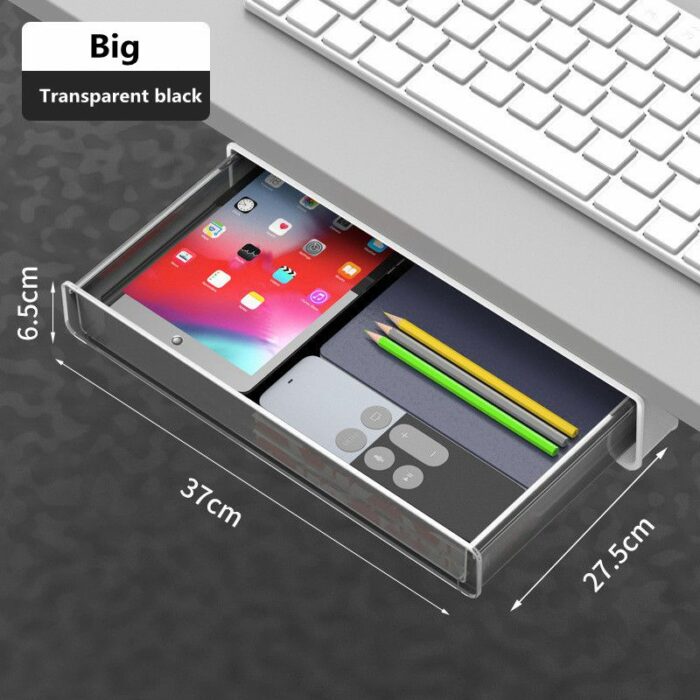 Transparent Under Desk Drawer Storage Box Self Stick Pencil Tray Hidden Stationery Organizer For Pens Office Desk Accessories 3