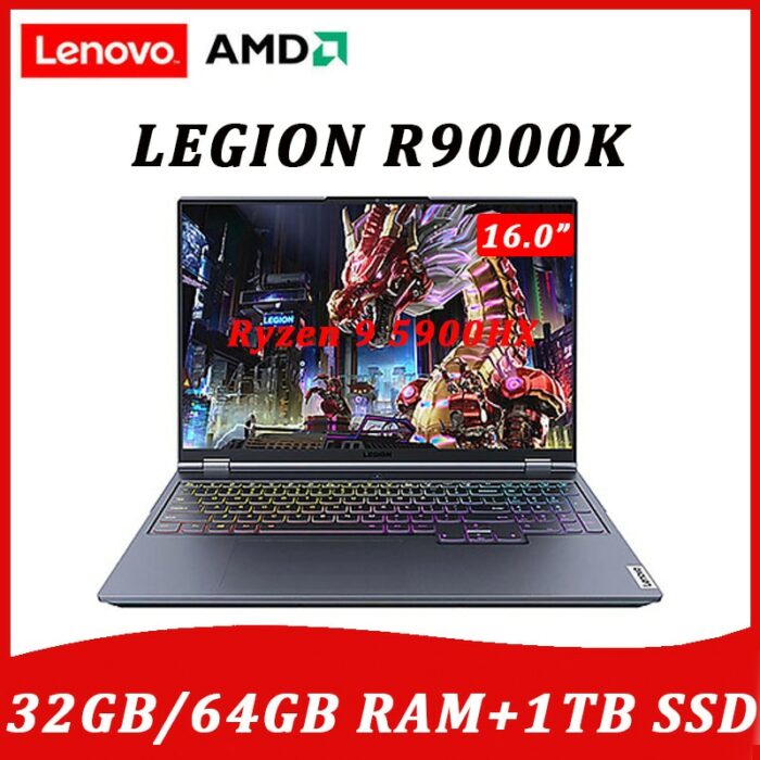 New Lenovo Legion R9000K Gaming Laptop e-sports 16inch AMD R9-5900HX 32G/64G RAM 1TB SSD RTX 3080 2.5K 165Hz Backlit metal 1