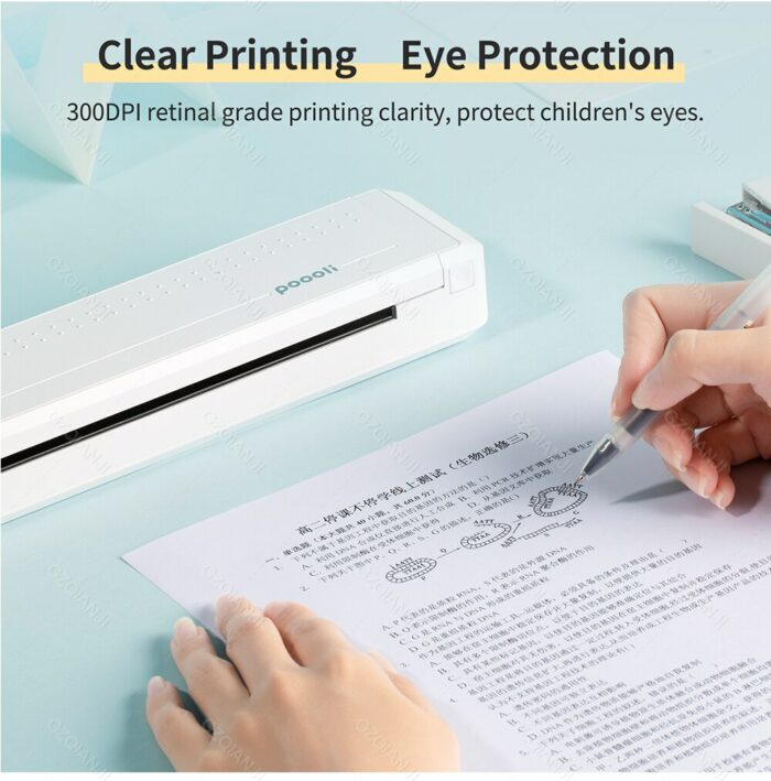 Poooli A4 Mini Thermal Transfer Printer Paper 300dpi Direct Mobile Printer Machine Portable Photo Bluetooth Maker Wireless A4 4