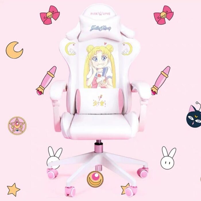 Girl Pink Cartoon Adjustable Home Computer Chair Comfortable Gaming Chair Live Game Swivel Chair Office Chair 6