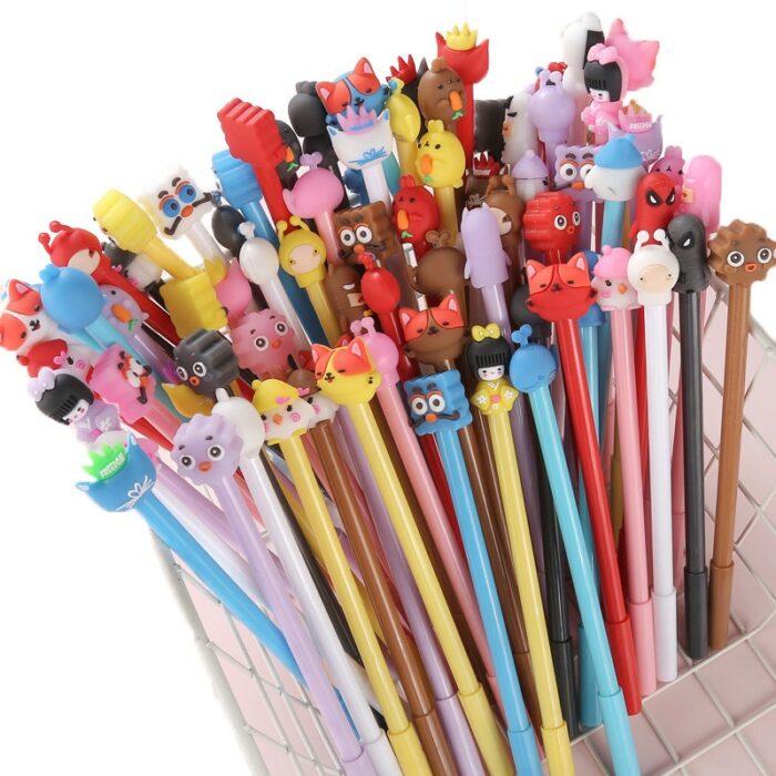 50Pcs/Lot Cute Cartoon Gel Pen 0.5mm Black Gel Ink Kawaii Pens Writing Neutral Pen Signature Stationery Office School Supplies 6