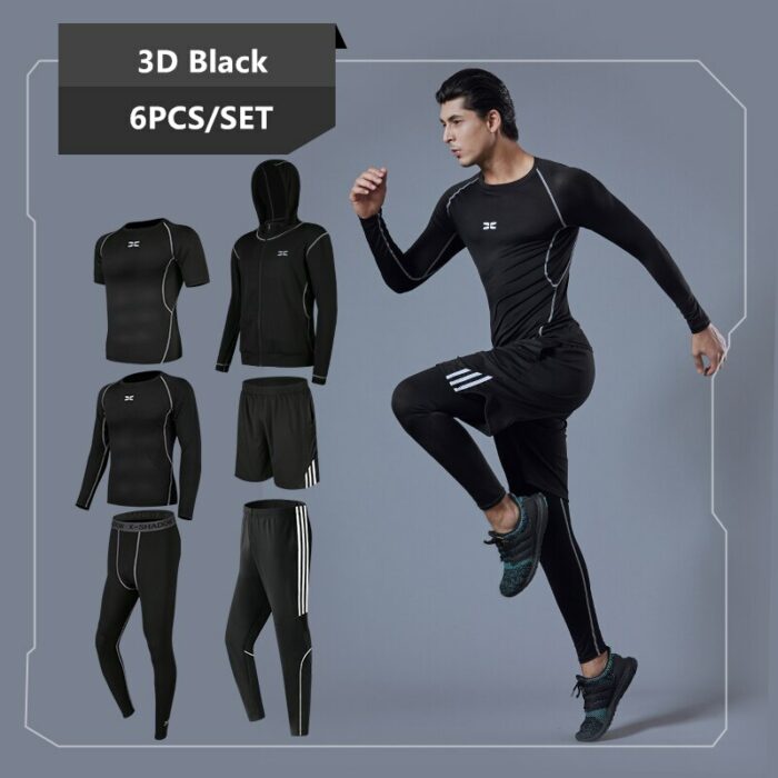 6PCS/SET Men's Running Tracksuits Sports Tights Running Suit Compression Gym Fitness Sportswear Basketball Jogging Underwear Set 6