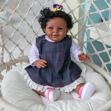 55CM Reborn Doll Shaya In Dark Brown Skin African American Baby Sweet Face Cute Toddler Girl Doll 3 Month Real Baby Size 1