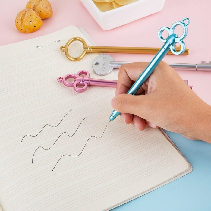 100 Pcs Creative Stationery Retro Key Shape Neutral Pens Student Supplies Black Signature Pen Fountain Pen Spot Wholesale 3