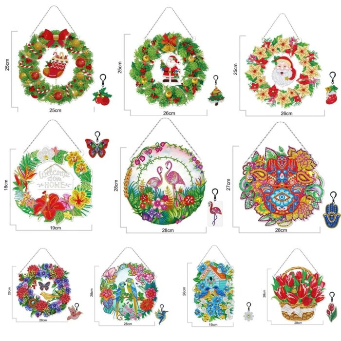 Christmas Diamond Embroidery Kit Special Shaped Drill Diamond Painting Wreath with LED Light diamond Art Home Wall Decor 4