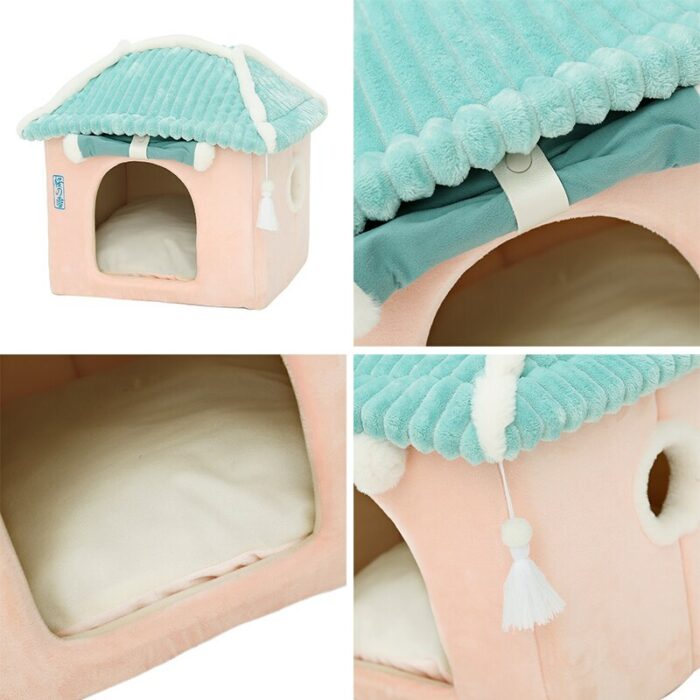 Hoopet Cute Fully Enclosed House For Cats Warmth Winter Pet House Super Soft Sleeping Bed For Puppy Cat House Suppliers 6