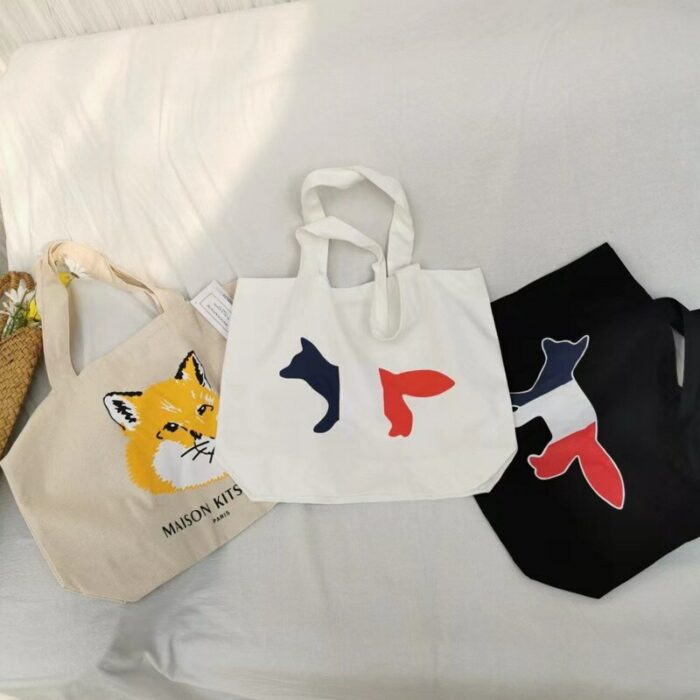 Korean Ins Canvas Causal Tote Bag For Women Fox Print Large Shoulder Shopper Bag Eco Shopping Bag Causal Handbag High Capacity 2