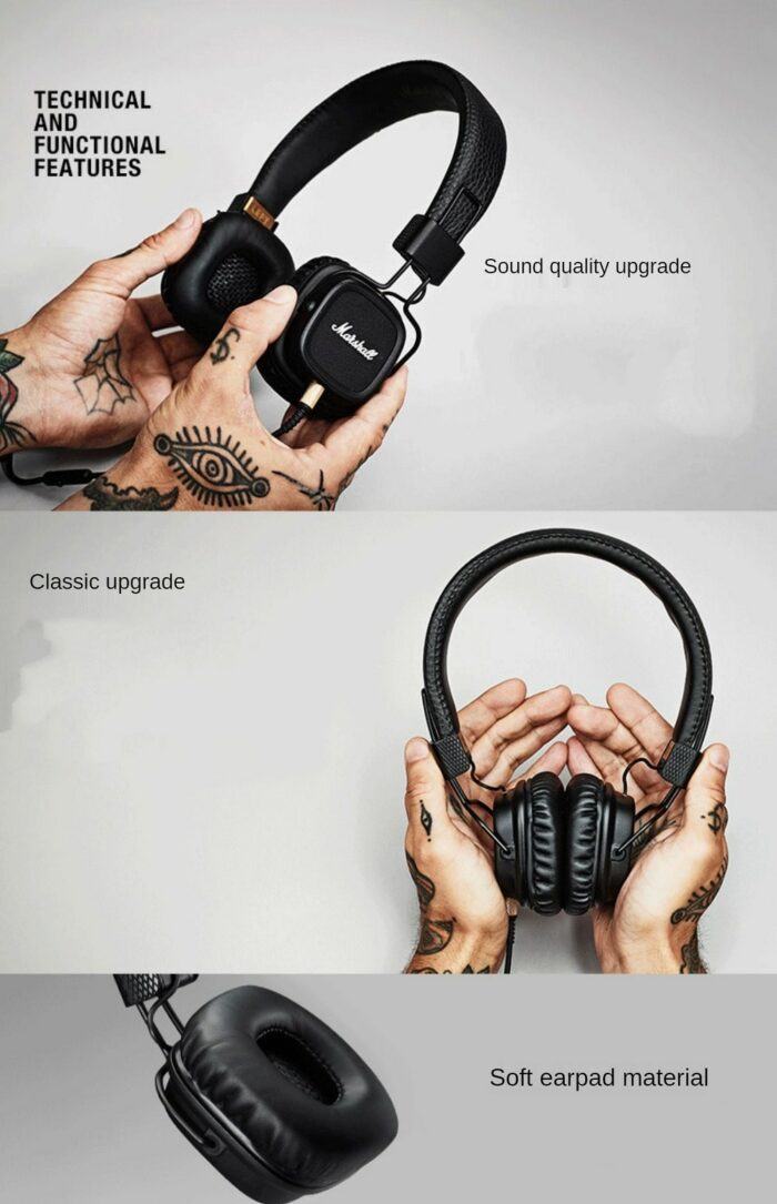 Original Marshall MAJOR II wired 3.5mm Headphones Classic Earphones Deep Bass Foldable Pop Rock retro Music Headset with mic 4