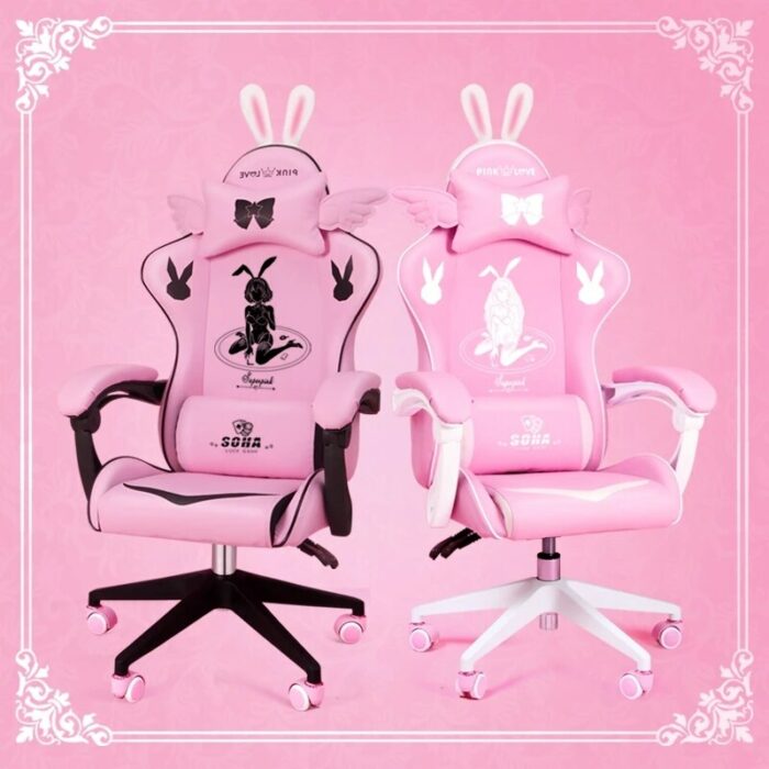 New Pink Bunny Girl Cartoon Game Live Gaming Chair Home Comfortable Girl Cute Adjustable Computer Chair Makeup Stool 2