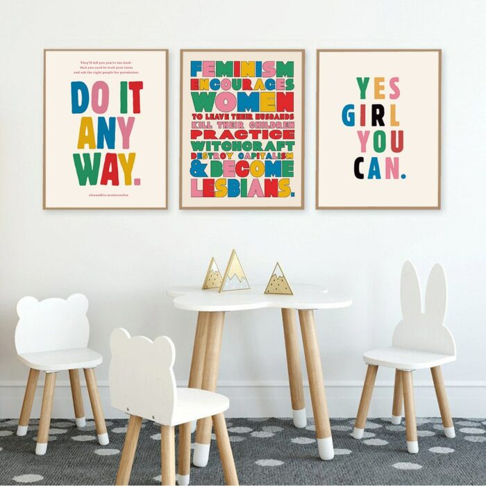 Feminism Motivational Quote Canvas Painting Rainbow Prints Girl Boss Poster Kids Positive Pride Colorful Wall Art Office Decor 3