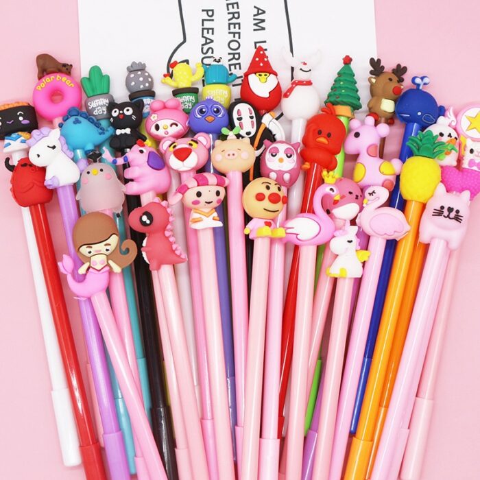 50Pcs/Lot Cute Cartoon Gel Pen 0.5mm Black Gel Ink Kawaii Pens Writing Neutral Pen Signature Stationery Office School Supplies 3