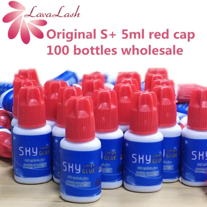 Wholesale 100 bottles Original S+ 5ml red cap Sky glue Eyelash extension Dry time 1-2S No sealed bag False eyelash glue tools 1