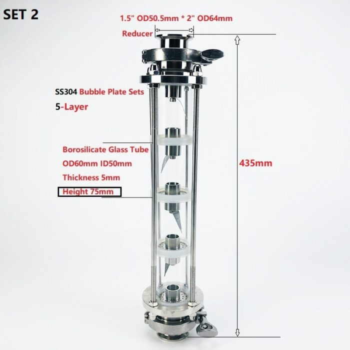 NEW 2'(51mm) OD64 SS304 Distillation Tower For Household Wine Making, 5-Layer High-Quality Glass Tower. Moonlight Distiller 4