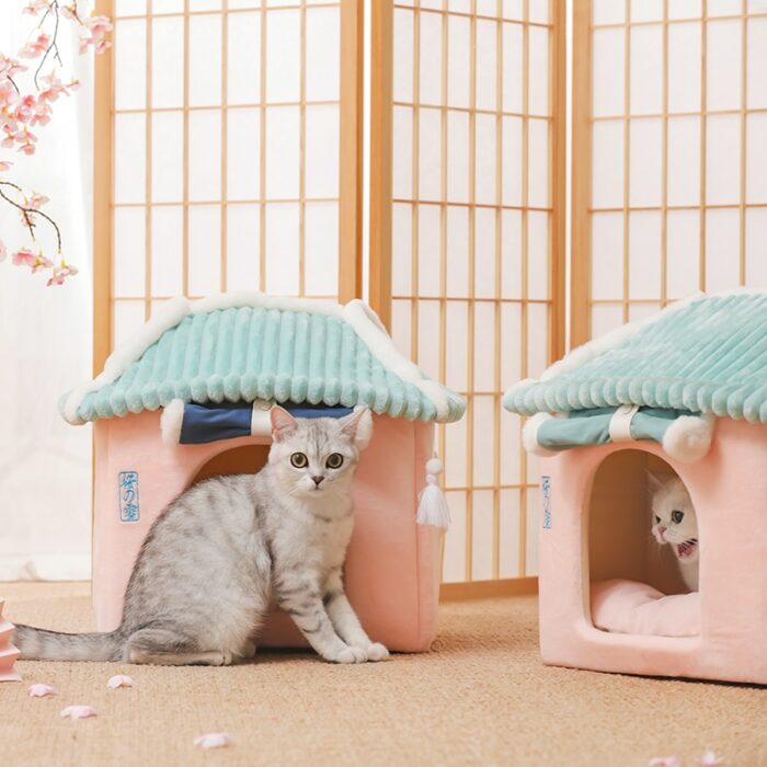 Hoopet Cute Fully Enclosed House For Cats Warmth Winter Pet House Super Soft Sleeping Bed For Puppy Cat House Suppliers 2