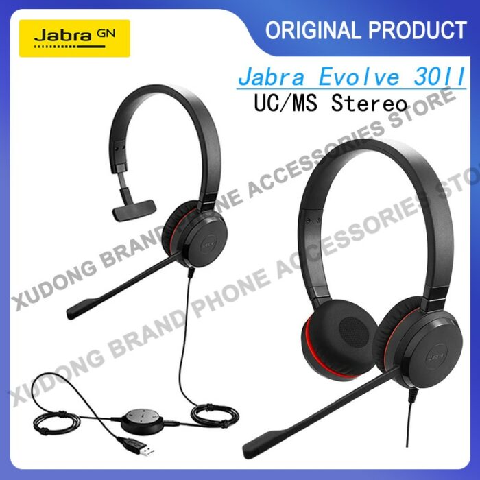 Jabra Evolve 30 II Mono Stereo Wired Headset MS/UC Optimized Optimize 3.5mm Jack/USB Noise Cancelling Headphones Earphones Mic 1