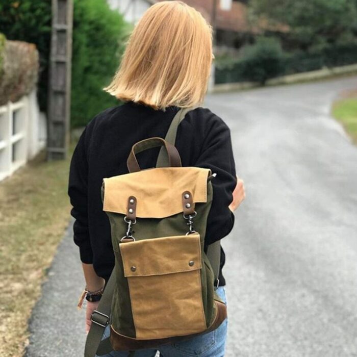 Ladies retro waterproof laptop backpack youth large-capacity school bag canvas leading layer cowhide multifunctional travel bag 1