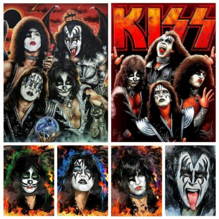 5d Handmade Kiss Band Diamond Painting Kit Metal Rock Poster Rhinestone Cross Stitch Full Drills Mosaic Art Gift For Home Decor 1