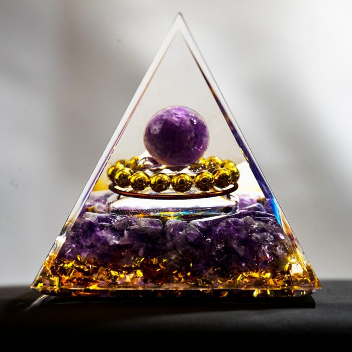 Resin Pyramid Natural Crystals Gravel Stone Energy Generator Reiki Healing Chakra Meditation Ornaments Crafts Office Room Decor 3