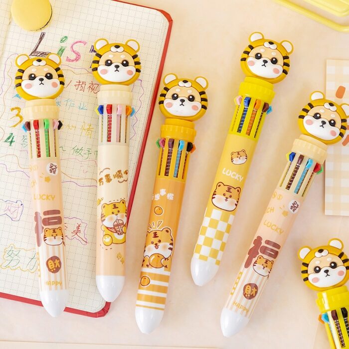 20Pcs/Lot Cute Tiger 10 Color Ballpoint Pen Cartoon Retractable Ball Point Pens Graffiti Pen Office Supplies School Stationery 3