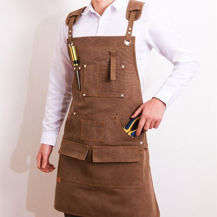 Durable Goods Heavy Duty Unisex Canvas Work Apron with Tool Pockets Cross-Back Straps Adjustable For Woodworking Painting 1