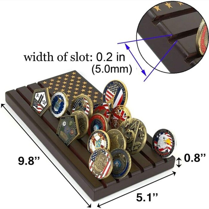 Military Challenge Coin Display Holder American Flag Wooden Stand Hold 24-30 Coins Home Desk Decor Veteran Gift 3/4/6 Rows 6