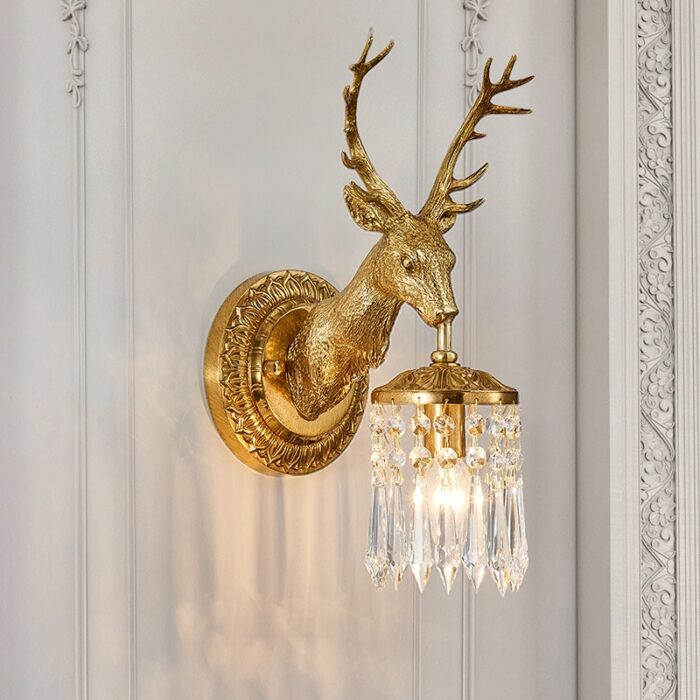 Deer head lamp living room background wall lamps copper light home decoraction luxury bedroom decor led wall light aisle 2