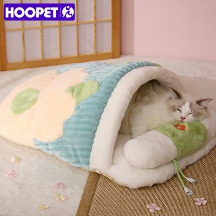 HOOPET Super Warm Cat Bed Pet Sleeping Bag with Removable Pillow Puppy Dog Cushion Thick Plush Cat Pad Winter Pet Sleeping Bed 1