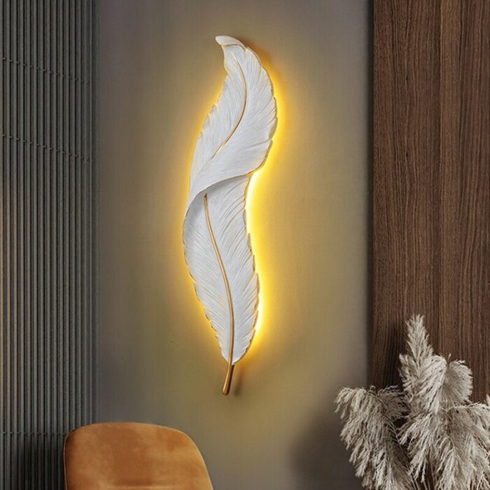 Modern Feather Wall Light RGB Led Wall Lamp for Bedroom Bedside Stairway Light Living Room Decoration Bathroom Decor Sconce 2