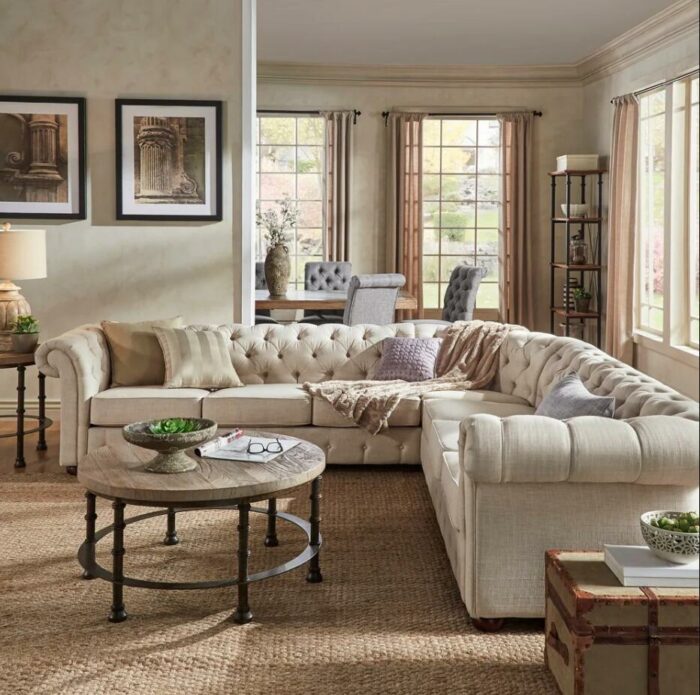 Luxury Living Room Sofa L-shaped Sectional by iNSPIRE Q Artisan - Beige Linen 3