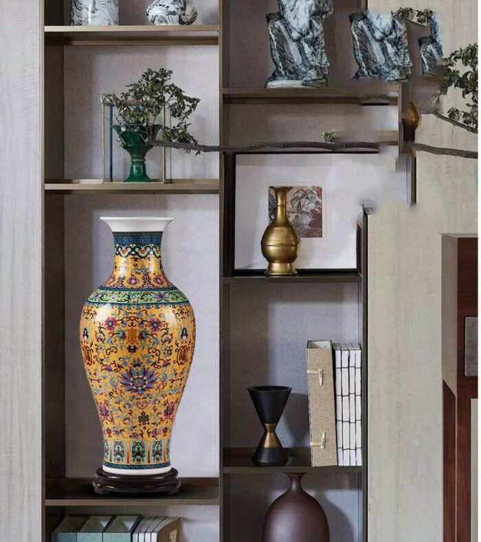 Chinese Palace Ceramic Floor Large Vase+Base Ornaments Home Furnishing Livingroom Tbale Figurines Crafts Office Desk Decoration 3