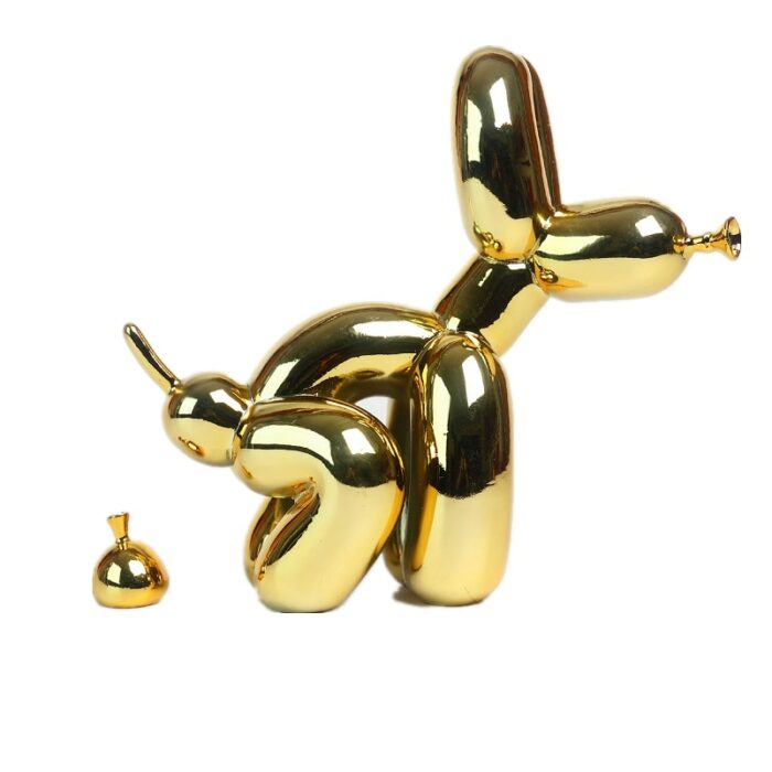 Balloon Dog Doggy Poo Statue Resin Animal Sculpture Home Decoration Resin Craft Office Decor Standing black gold 5