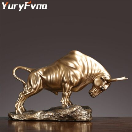 YuryFvna Cold Cast Bronze Bull Sculpture Statue Home Resin Animal Jewelry Home Bar Office Window Decoration Cafe 1