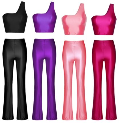 New Yoga set Silky Oily Shiny High waist Flared pants Sling Vest Spring Autumn Plus size workout clothes for women leggings 1