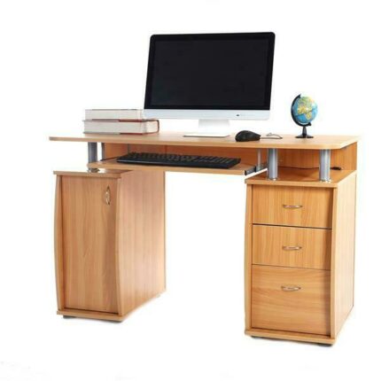 15mm MDF Portable 1pc Door with 3pcs Drawers Computer Desk Wood Color 1