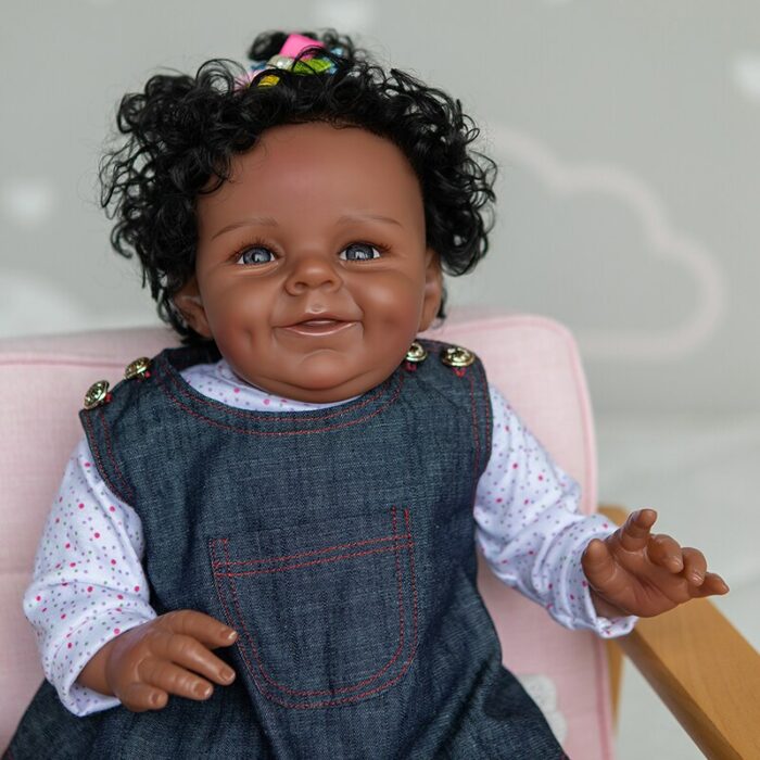 55CM Reborn Doll Shaya In Dark Brown Skin African American Baby Sweet Face Cute Toddler Girl Doll 3 Month Real Baby Size 2