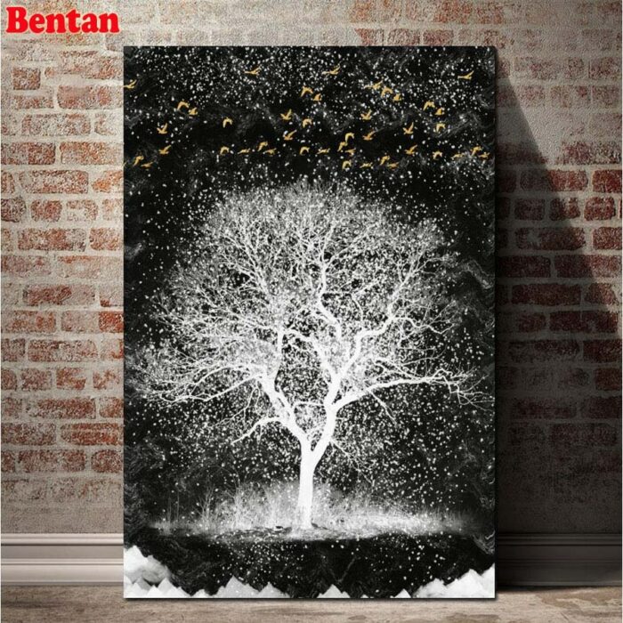 100% Square round resin 5d Diamond Painting Black White Tree DIY Diamond Embroidery Mosaic diamond art 3d Picture pastes 1