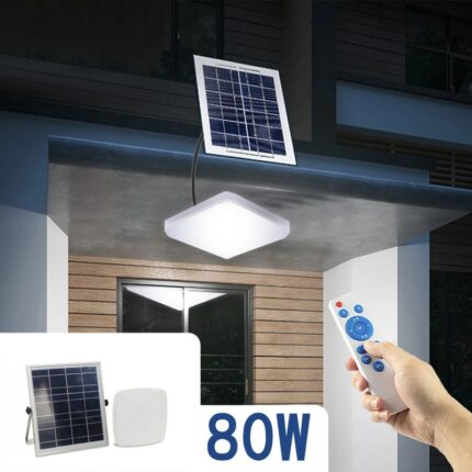 80W Solar Lights Indoor&Lamp Outdoor Home Solar Light Remote Control Solar LED Ceiling Lamp Garden Yard Patio Garage Landscape 1