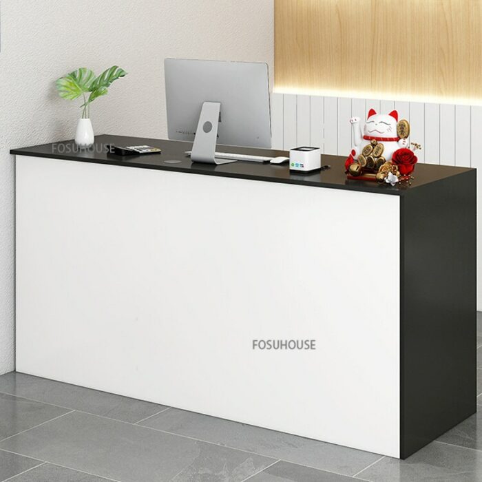 Nordic Office Furniture Reception Desk for Wood-based Panel Clothing Store Small Reception Desk European-style Commercial Desk 1