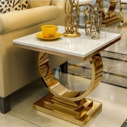 High End Luxury Marble Coffee Table Glossy Gold Stand Living Room Sofa Edge Corner Table Designer Hotel Square Tea Table 1