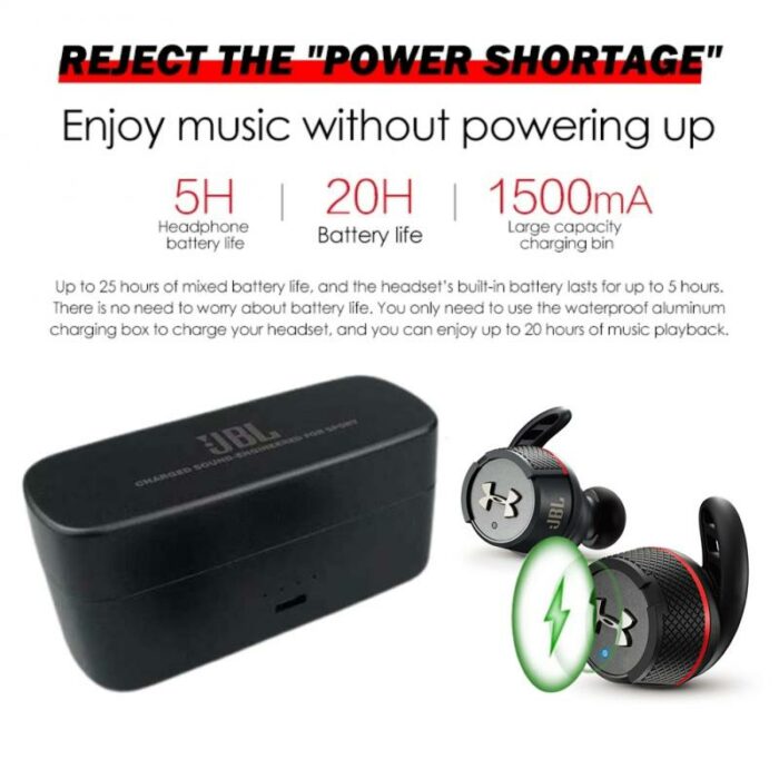 JBL Under Armour Wireless Flash IN-Ear Sport Headphones Stereo Bluetooth WaterProof Earbud Music Eardphones With Charge Box 6