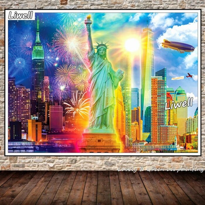 The Statue Of Liberty And Brooklyn Bridge Diamond Embroidery Painting Art New York Landscape Mosaic Cross Stitch Wall Decor 3