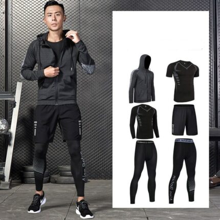 Reflective Sports Suit Men's Running Sets Jogging Basketball Underwear Sportswear Gym Tights Tracksuit Athletic Training Clothes 2