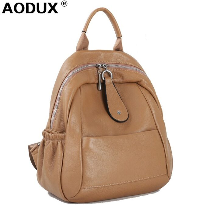 Aodux Wear-Resistant Soft 100% Genuine Leather Calfskin Women Backpacks Top Layer Cowhide School Book Backpack One Shoulder Bags 1